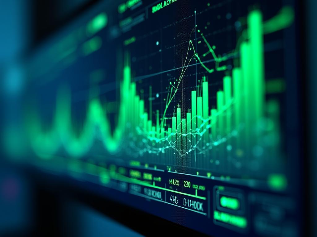 Abstract AI-driven data visualization dashboard showing growth trends