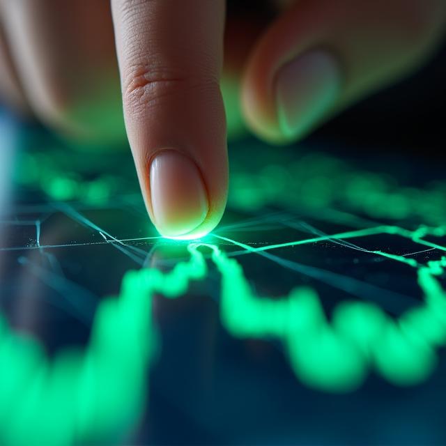 Close up of a hand interacting with a sleek tablet dashboard